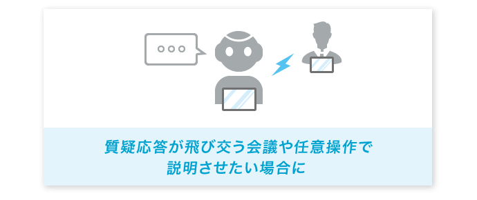 図：質疑応答が飛び交う会議や任意操作で説明させたい場合に